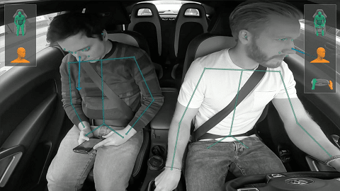 automotive in cabin monitoring system Sensortechnologie überwacht Fahrer und Beifahrer im Fahrzeug und erkennt Position, Blickrichtung und Anwesenheit der Insassen.